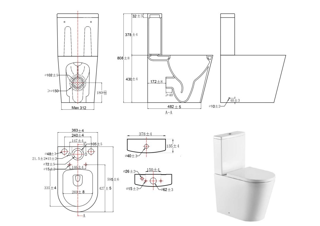 Унитаз Aquatek ОБЕРОН AQ1273ST-00 Безободковый Горизонтальный Выпуск