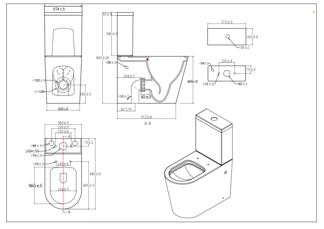 Унитаз Aquatek Оберон AQ1273H-00 Высокий Безободковый Горизонтальный Выпуск