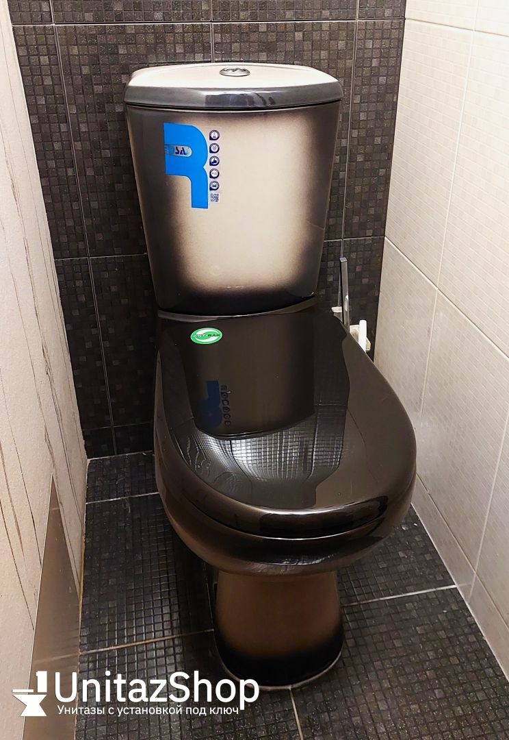Унитаз Кировская Керамика Rosa Комфорт Черный Декор Косой Выпуск