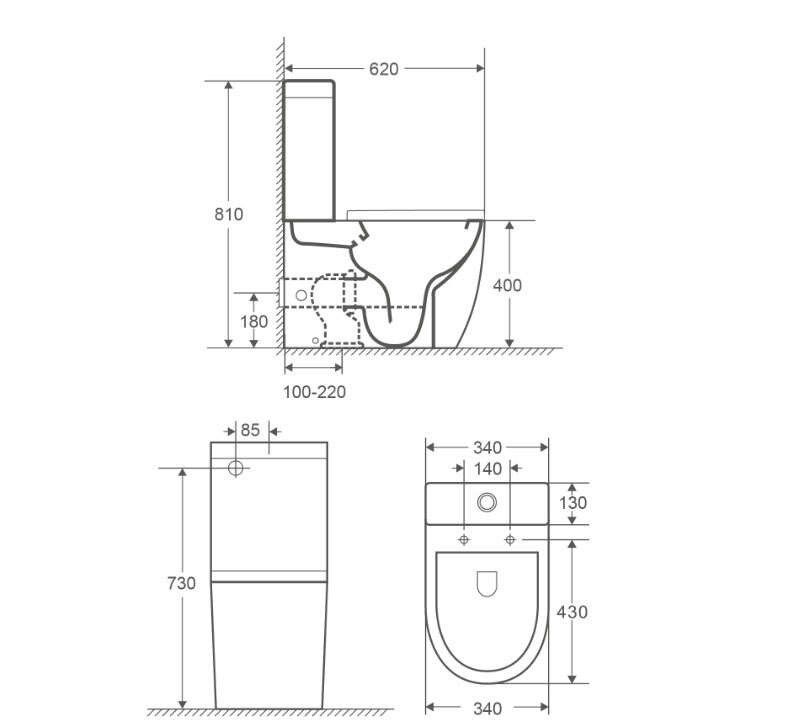 Унитаз Azario Renda AZ-8693 Безободковый Выпуск Горизонтальный
