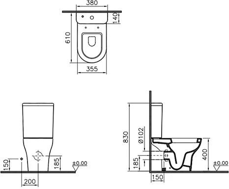 Унитаз Vitra Zentrum Open-back  Горизонтальный Выпуск