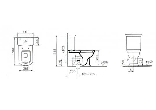 Унитаз Vitra Serenada Горизонтальный Выпуск деревянное сиденье