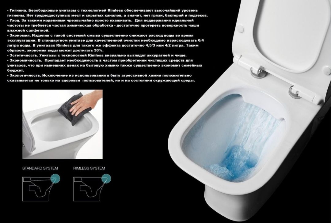 Унитаз Ceruttispa SANTA CT8916 Горизонтальный Выпуск Безободковый