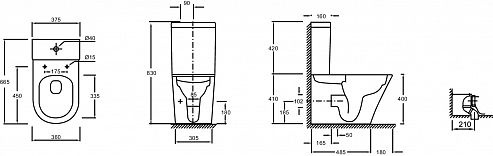 Унитаз Jacob Delafon Rodin Горизонтальный Выпуск Безободковый