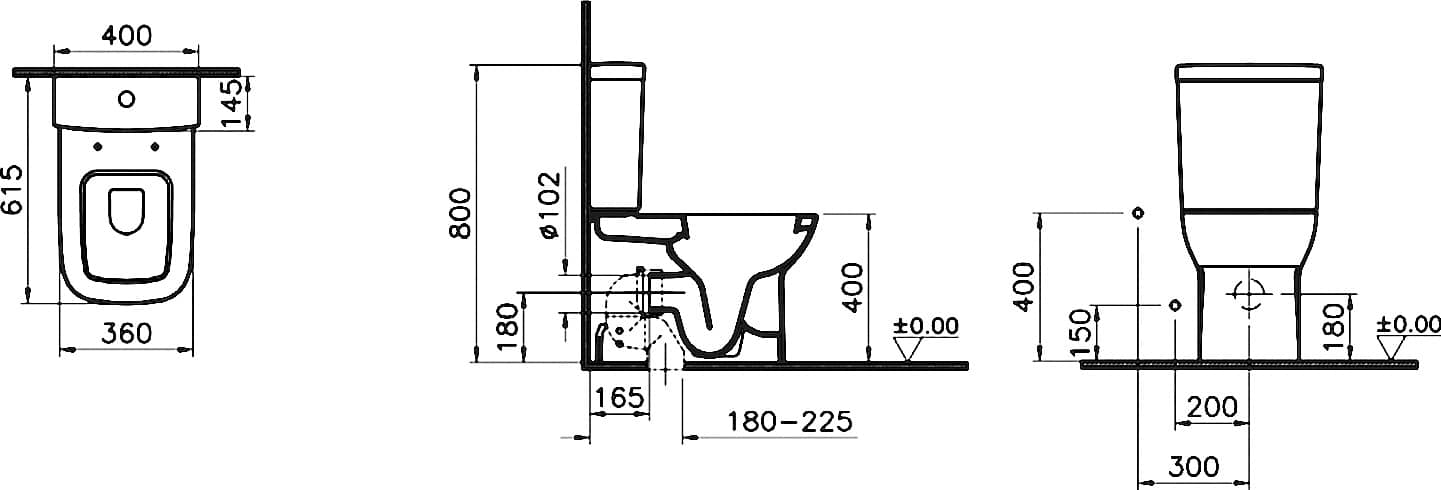 Унитаз Vitra S20 Горизонтальный Выпуск Прямоугольная Чаша