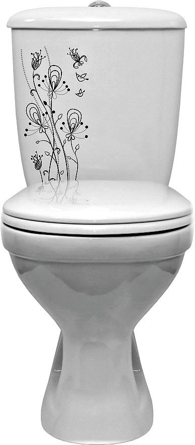 Унитаз Оскольская Керамика Суперкомпакт Декор Цветы Косой Выпуск