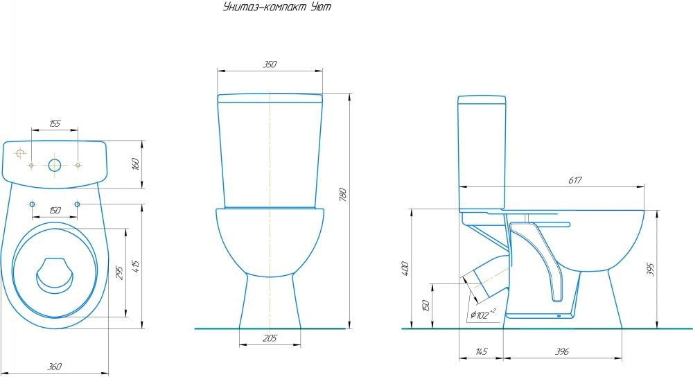 Унитаз Кировская Керамика Rosa Уют Синий Декор Выпуск Косой
