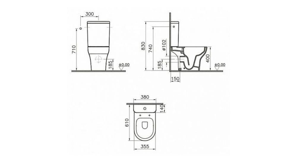 Унитаз Vitra Zentrum Горизонтальный Выпуск Безободковый