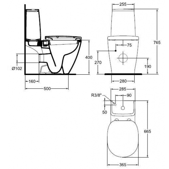 Унитаз Ideal Standard Connect Aquablade Arc E039701 Горизонтальный Выпуск