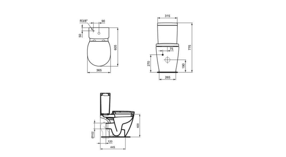 Унитаз Ideal Standard Space Cube Укороченный Горизонтальный Выпуск