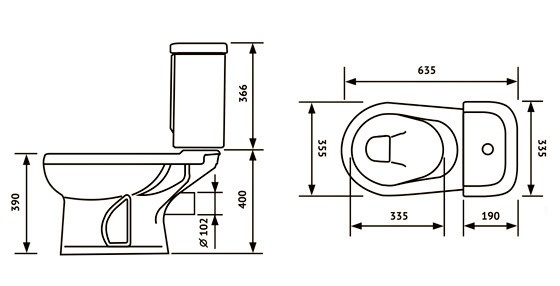 Унитаз напольный Оскольская Керамика Ирида Черный Выпуск Горизонтальный