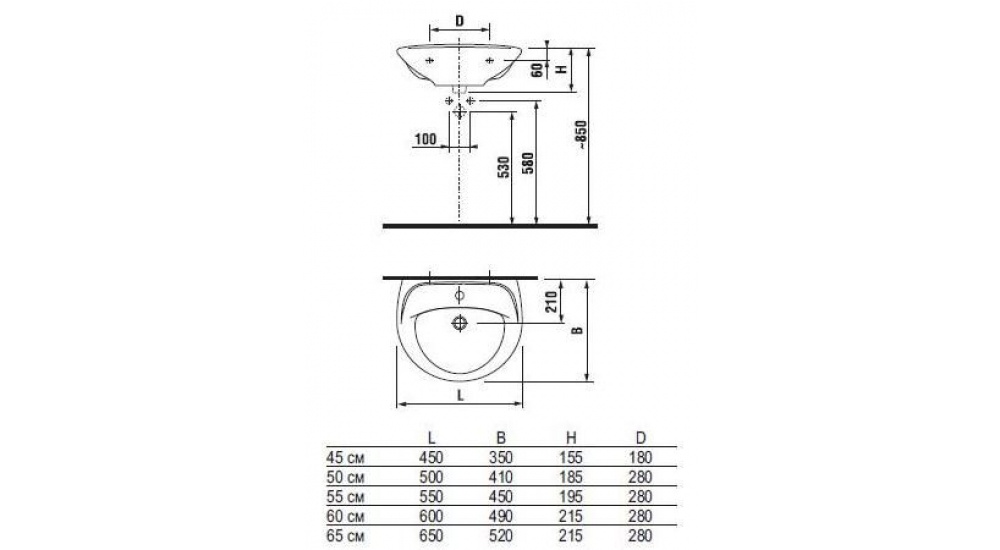 Раковина Jika Lyra 50 С Пьедесталом
