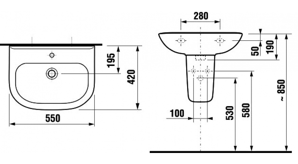 Раковина Jika Olimp 55 С Пьедесталом